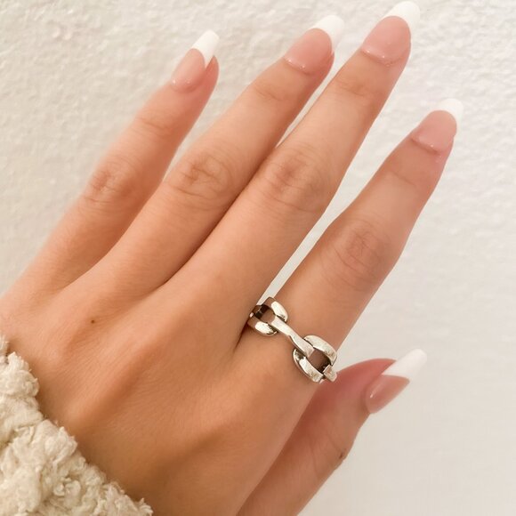 925 Sterling Silver Chain Link Ring Minimalist Link Ring Buckle Ring - Picture 3 of 9